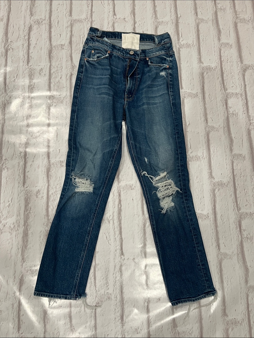 MOTHER Distressed Dark Blue Ankle Crop Jeans